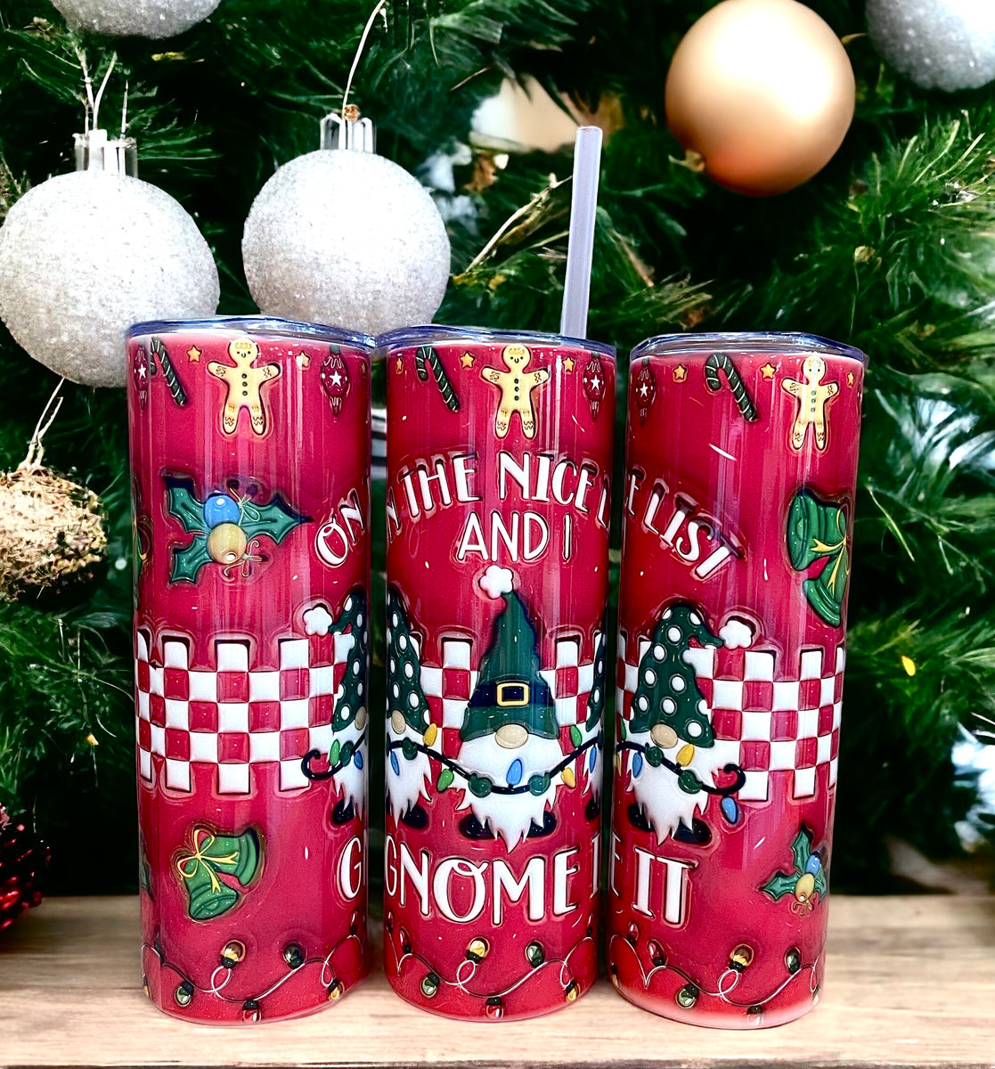 Custom Tumbler with Lid and Straw Merry Christmas Gnome Desi - Inspire  Uplift