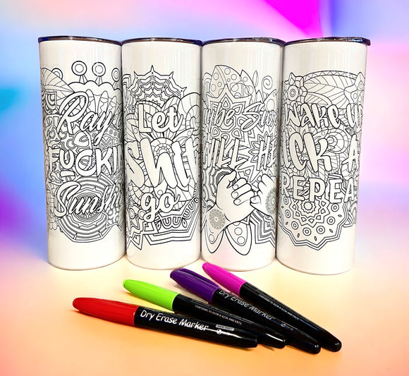 Wholesale | 4 | Color Your Own Sweary Coloring Page Tumbler Pack