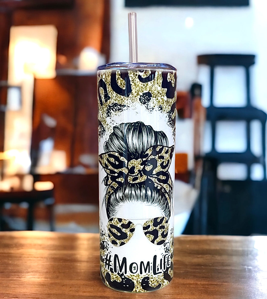 Leopard messy bun mom life Tumblers-Custom Name