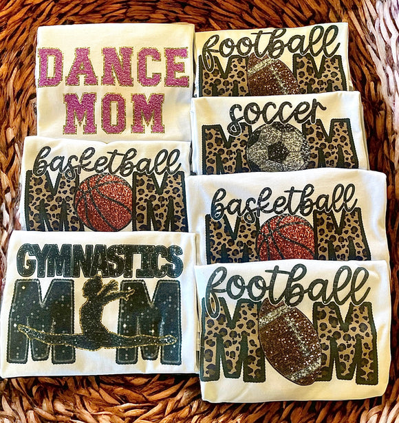 Wholesale Sports Mom Dance Mom Gymnastics Mom Faux Patch T Shirts