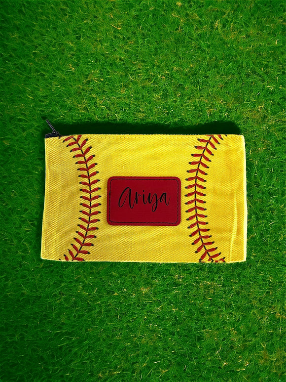 Wholesale Softball Canvas Zipper Pouch with Custom Names
