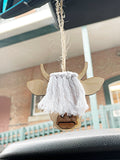 Wholesale | Highland Cow Car Charm in Wood Macramé