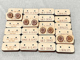 Wholesale | 20 pc increments | Wood Earring Cards 1x2” Branded