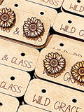 Wholesale | 20 pc increments | Wood Earring Cards 1x2” Branded