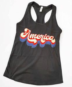 Groovy America Patriotic Tank Top - Memorial Day 4th of July.
