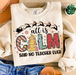 Wholesale Teacher All is Calm Sweatshirt for Christmas - Sand