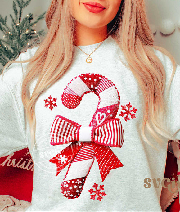 WS Christmas 2025 Faux Candy Cane Embroidery Graphic Sweatshirt