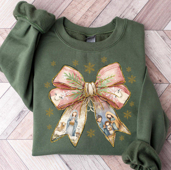 Wholesale Coquette Bow Christmas Imagery Sweatshirt - Mil Green