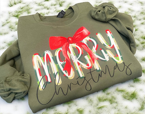 WS Merry Christmas Watercolor Bow Graphic Sweatshirt