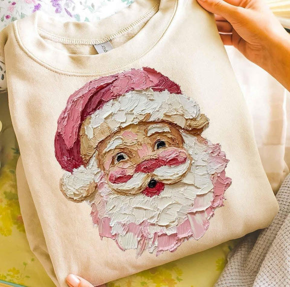WS Faux Handpainted Santa Sweatshirt in Sand