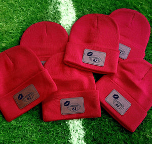 Wholesale | 6 | Red Beanies with Football 87 Patch and Kiss