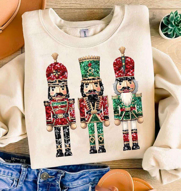 Wholesale Glitter Red and Green Nutcracker Christmas Sweatshirt Sand.