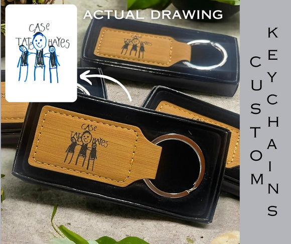 Wholesale Leatherette Custom Engraved Keychains with Handwriting or Drawing