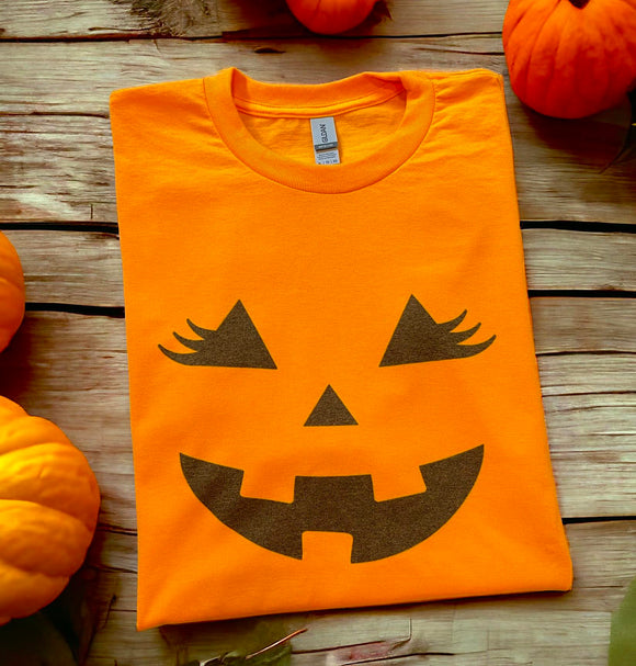 Wholesale Halloween T Shirt Pumpkin Face with Eyelashes