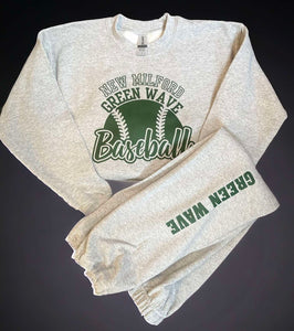 YOUTH! New Milford Green Wave Baseball Sweatshirt & Sweatpants - KIDS SIZE