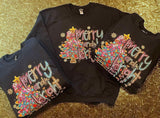 Wholesale Merry and Bright Faux Glitter Christmas Sweatshirt - Black