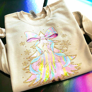 Wholesale Holographic Christmas Tree Sweatshirt Sand.