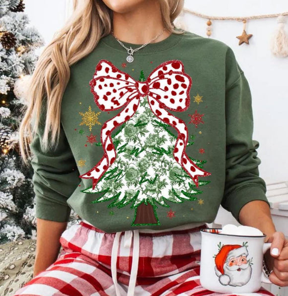 Wholesale Watercolor Christmas Tree with Red Bow Graphic Sweatshirt