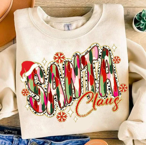 Wholesale Santa Claus Glittery Christmas Sweatshirt Sand