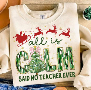 Wholesale Teacher All is Calm Sweatshirt Red for Christmas - Sand.