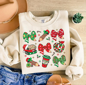 Wholesale Teacher Coquette Stacked 9 Christmas Sweatshirt-Sand