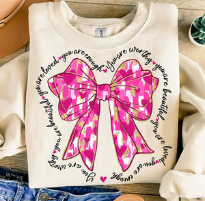 Wholesale Valentine's Day Bow You are Enough Sweatshirt-Sand