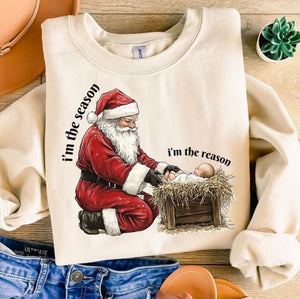 Wholesale I'm the Reason I'm the Season Santa Jesus Sweatshirt -Sand