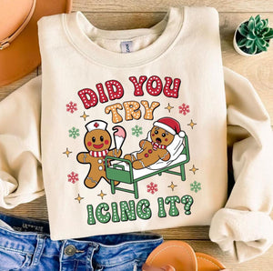 Wholesale Did You Try Icing It Gingerbread Sweatshirt-Sand