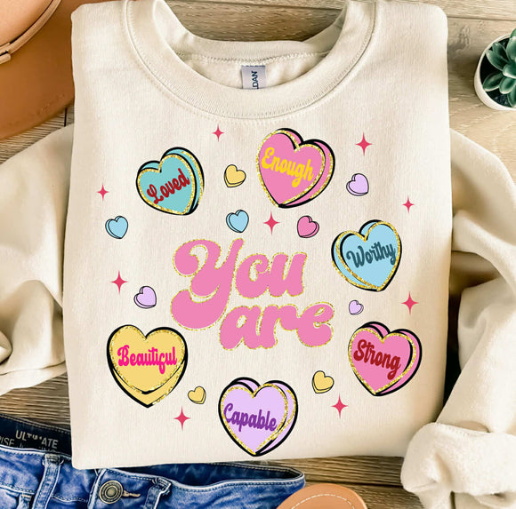 Wholesale Valentine's Day Conversation Hearts Sweatshirt-Sand