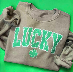 Wholesale LUCKY Shamrock St Patricks Day Sweatshirt - Mil Green