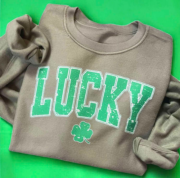 Wholesale LUCKY Shamrock St Patricks Day Sweatshirt - Mil Green