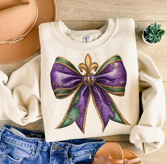 Wholesale Mardi Gras Coquette Bow King Sweatshirt - Sand