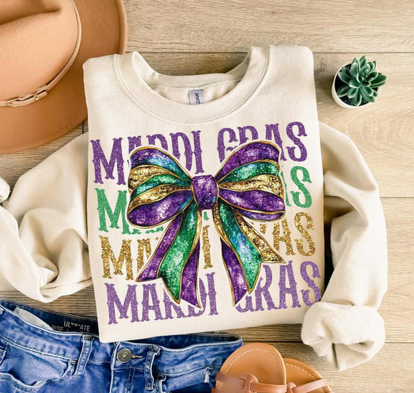 Wholesale Mardi Gras Glitter Bow Words Sweatshirt - Sand