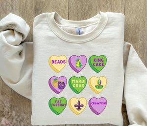 Wholesale Mardi Gras Conversation Hearts Sweatshirt - Sand