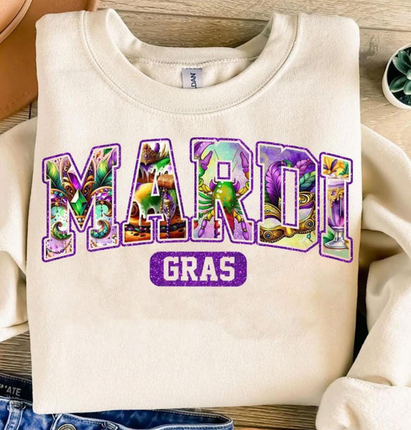 Wholesale Mardi Gras Words Sweatshirt - Sand