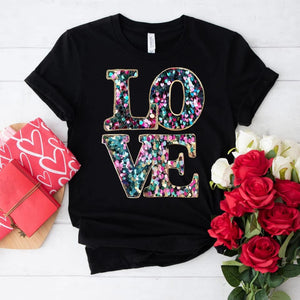 Wholesale Valentines Day LOVE Faux Glitter T Shirt