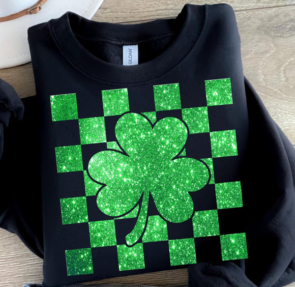 Wholesale Faux Glitter Shamrock St Patrick's Day Sweatshirt - Black