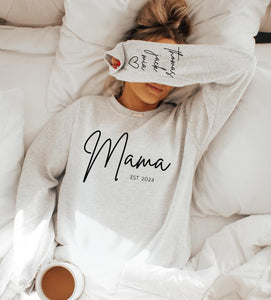 Wholesale Mama est Mothers Day Sweatshirt Personalized Kids Names-Ash