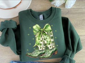 Wholesale Western St Patrick's Day Cowboy Boots Sweatshirt - Forest