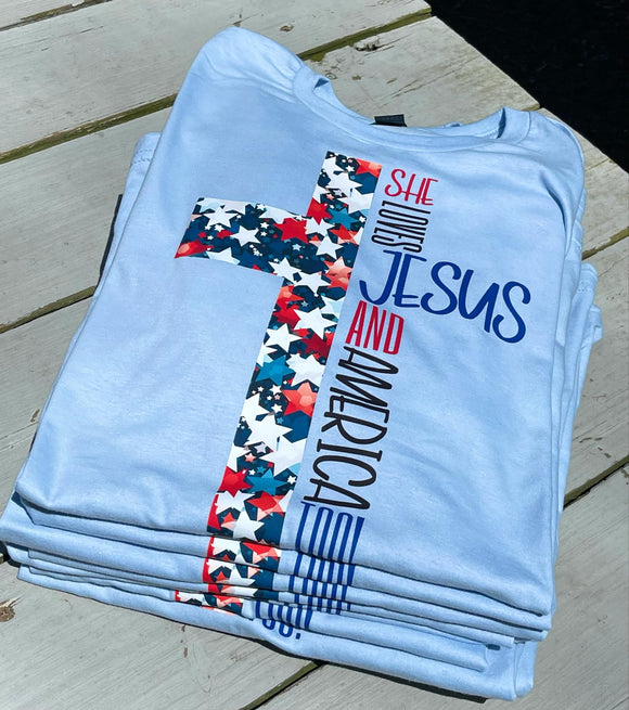 Wholesale Religious American Themed Cross T Shirt Apparel for Her