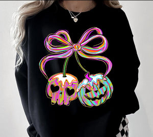 Skull and Pumpkin Cherry Graphic Sweatshirt for Halloween