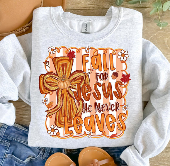 Religious Faith Based Graphic Sweatshirt for Fall Jesus Autumn Leaves