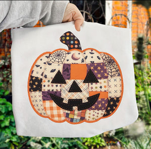 Patchwork Bright Pumpkin Sweatshirt Graphic Fall Clothing for Her