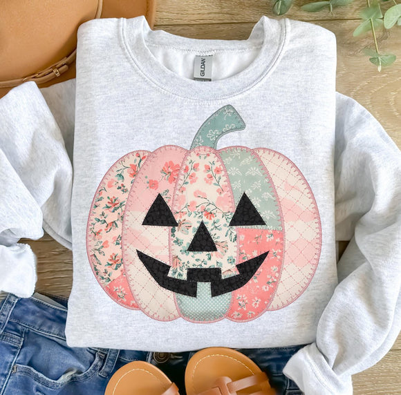 Wholesale Patchwork Pastel Pumpkin Sweatshirt Graphic Fall Clothing for Her