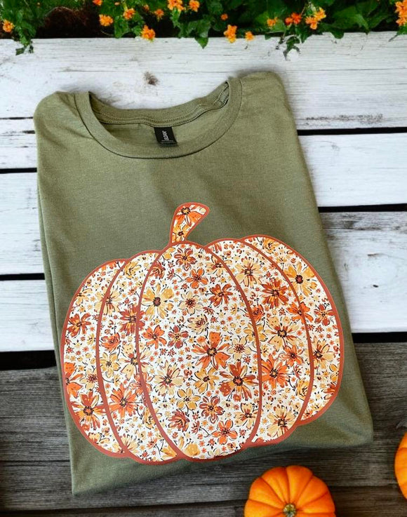 Fall Graphic T-Shirt for Boutiques Floral Pumpkin Coquette Vibes