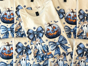 Halloween Graphic T Shirt Pumpkin Bow Shirt