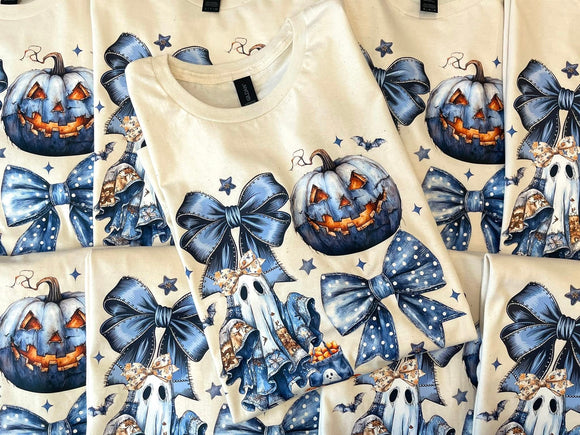 Halloween Graphic T Shirt Pumpkin Bow Shirt