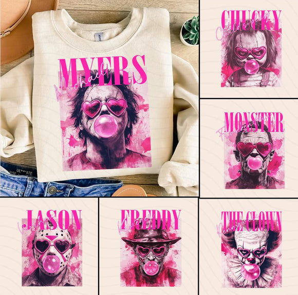 WS Retro Halloween Horror Characters Graphic Sweatshirts Pink Bubblegum Horror
