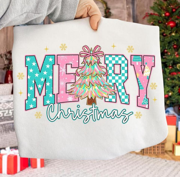 Merry Christmas Pink Preppy Holiday Graphic Sweatshirt