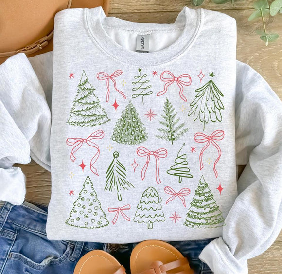 Minimalist Stylish Christmas Graphic Pullover Trees and Bows